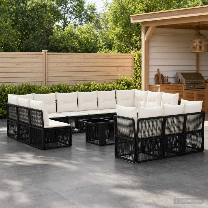 Havesofa Sæt 14 stk. Sort polyrattan