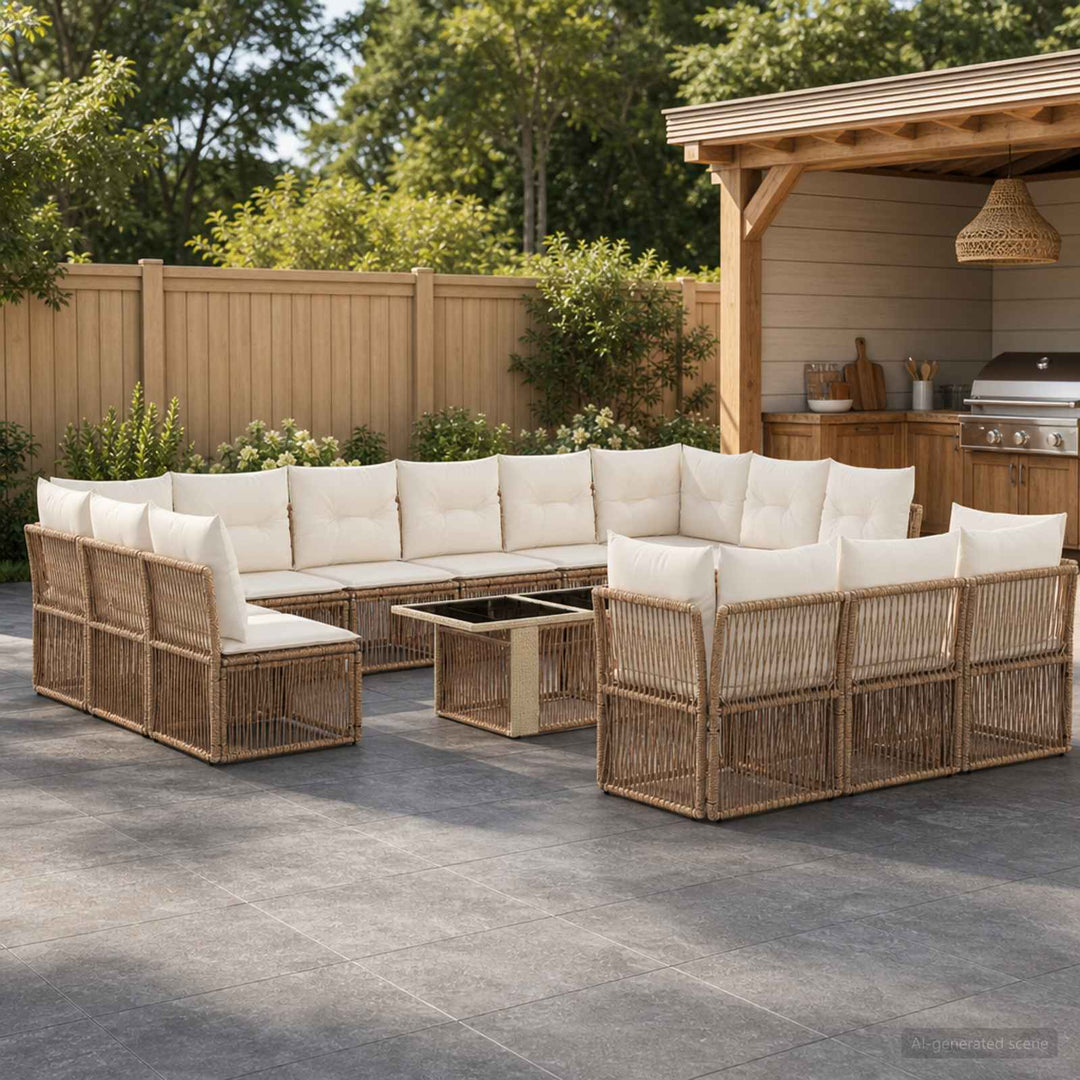 Havesofa Sæt 14 stk. Beige polyrattan