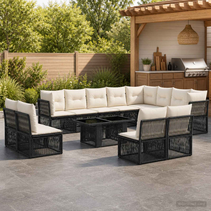 Havesofa Sæt 13 stk. Sort polyrattan