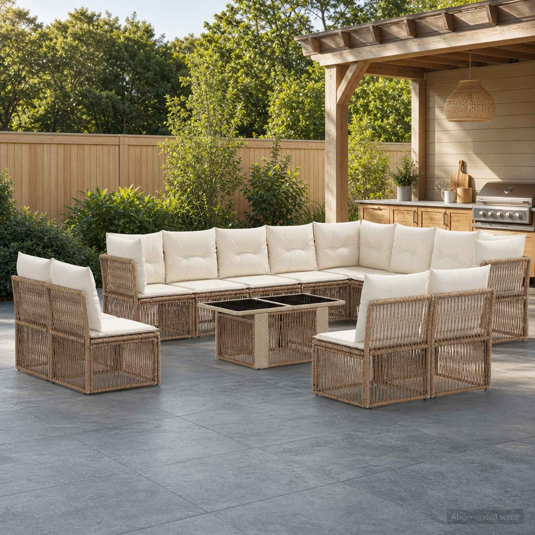Havesofa Sæt 13 stk. Beige polyrattan
