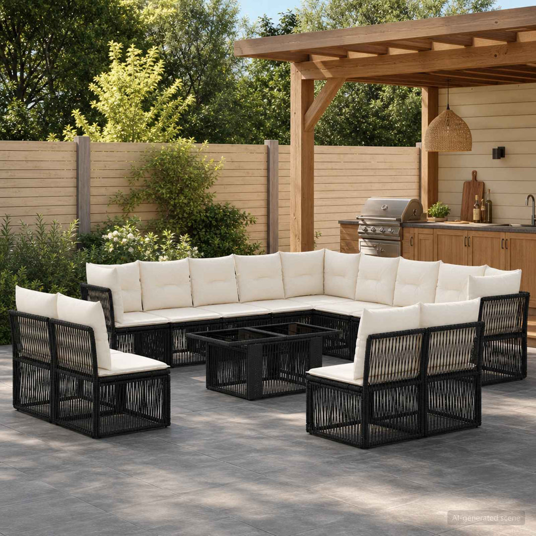 Havesofa Sæt 14 stk. Beige polyrattan