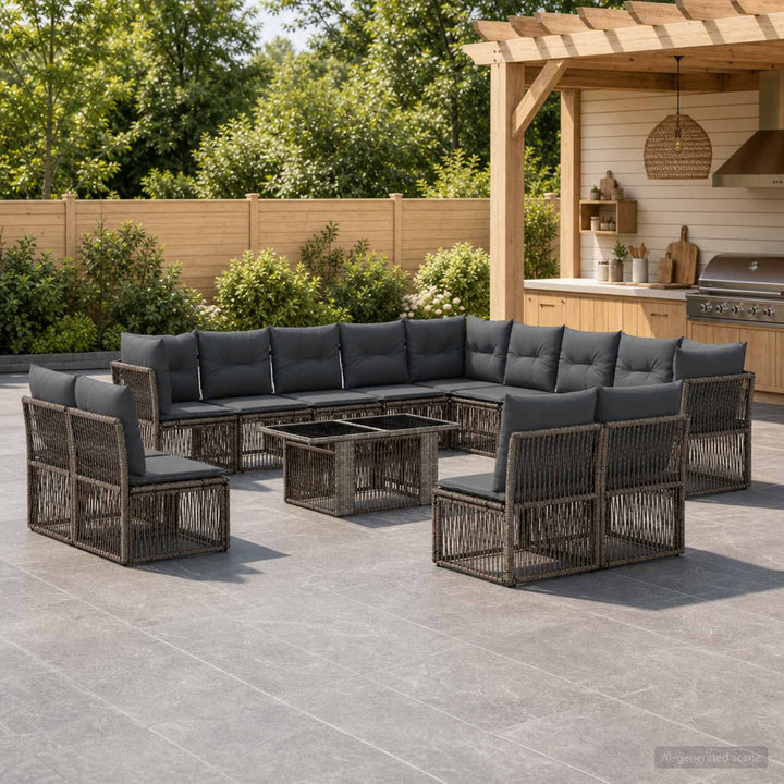 Havesofa Sæt 14 stk. Sort polyrattan