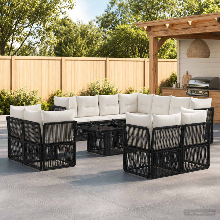 Havesofa Sæt 12 stk. Sort polyrattan