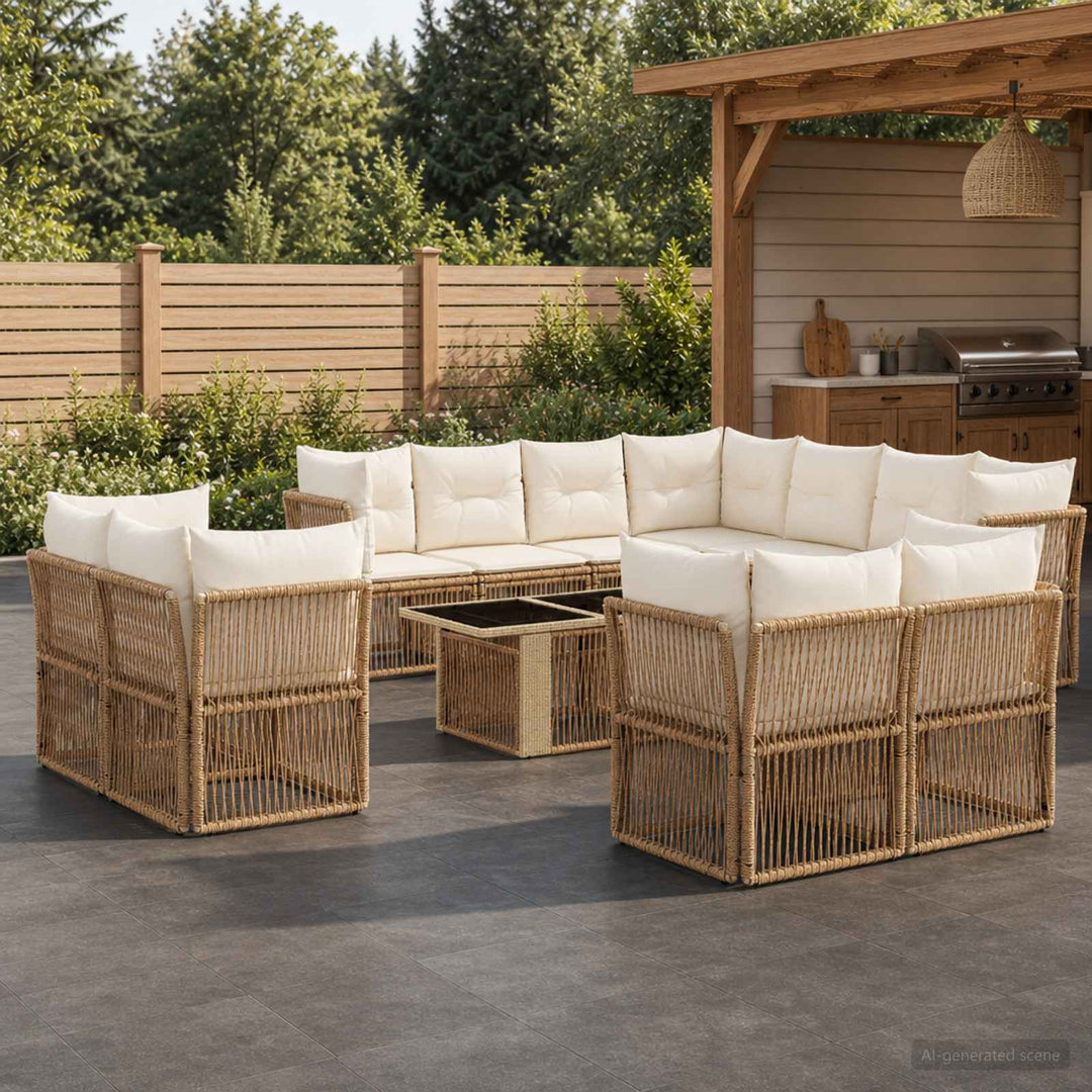 Havesofa Sæt 12 stk. Beige polyrattan