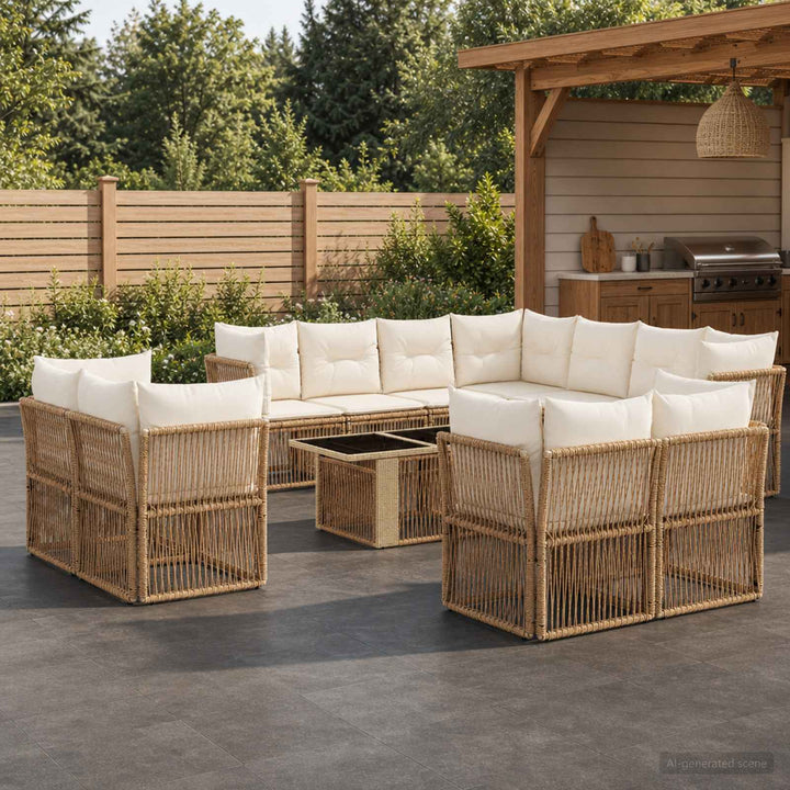 Havesofa Sæt 12 stk. Beige polyrattan