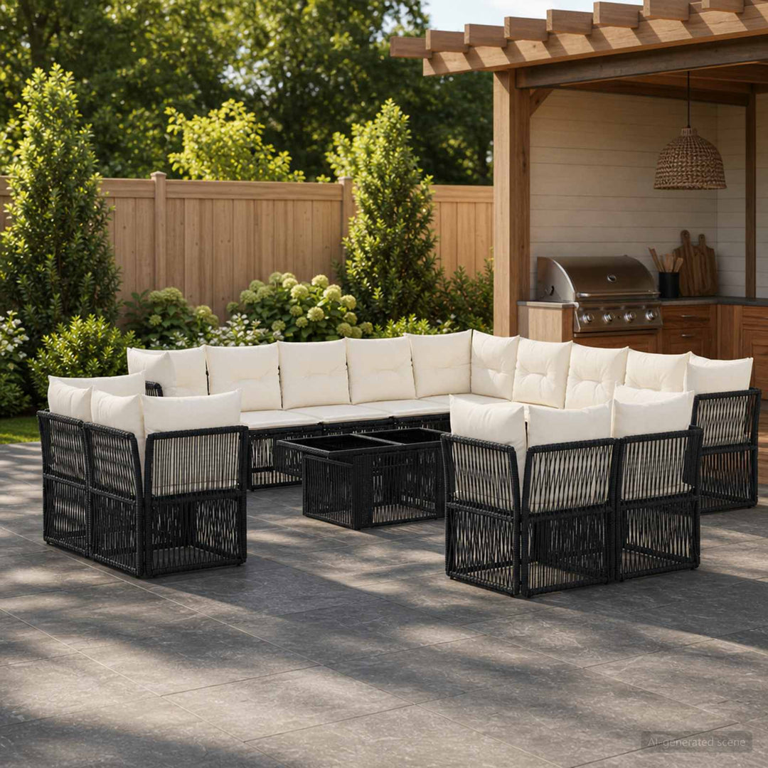 Havesofa Sæt 14 stk. Sort polyrattan