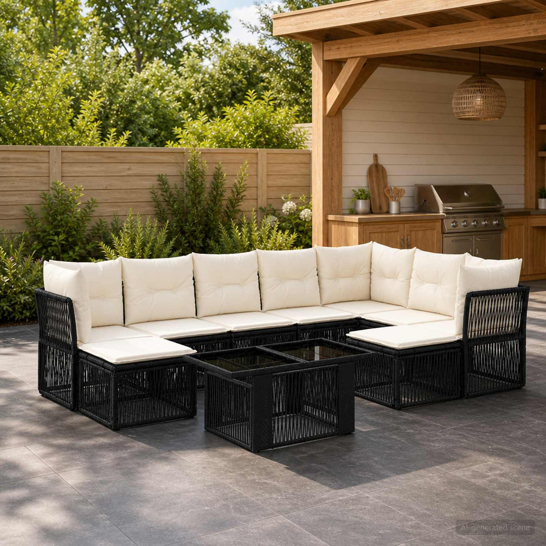 Havesofa Sæt 10 stk. Sort polyrattan