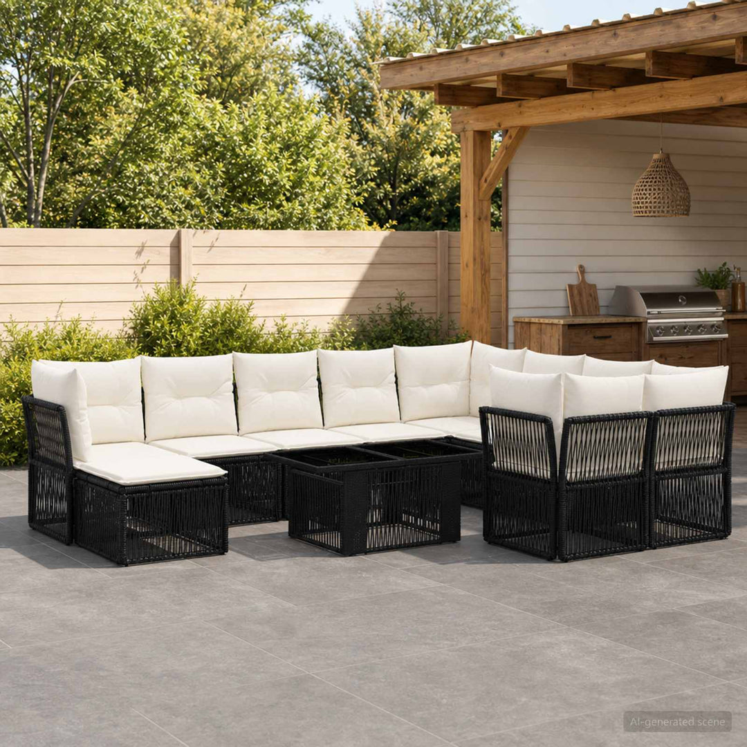 Havesofa Sæt 11 stk. Sort polyrattan
