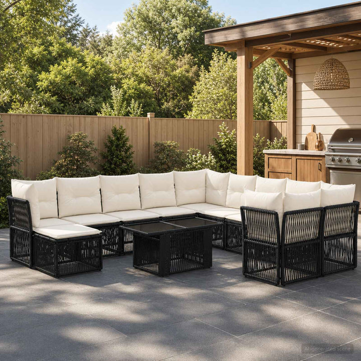 Havesofa Sæt 12 stk. Sort polyrattan