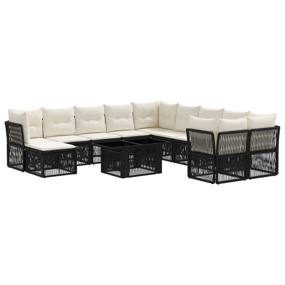 Havesofa Sæt 12 stk. Sort polyrattan