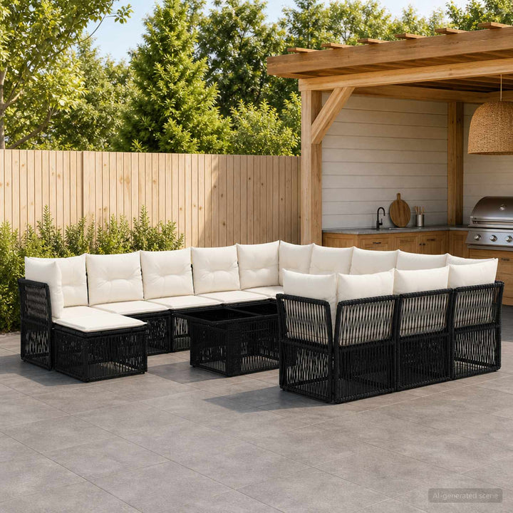 Havesofa Sæt 13 stk. Sort polyrattan