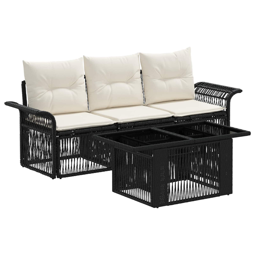 Havesofa Sæt 4 stk. Sort og Cremehvid polyrattan
