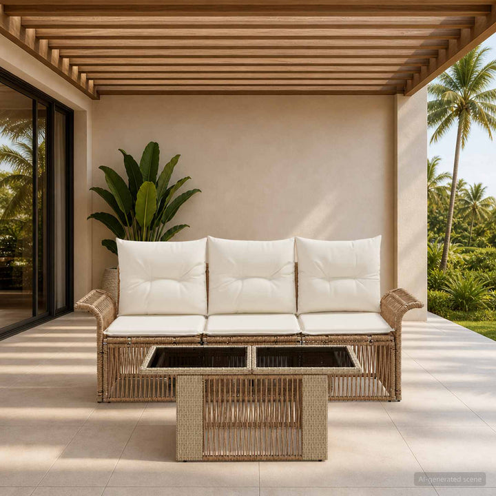 Havesofa Sæt 4 stk. Beige og cremehvid polyrattan