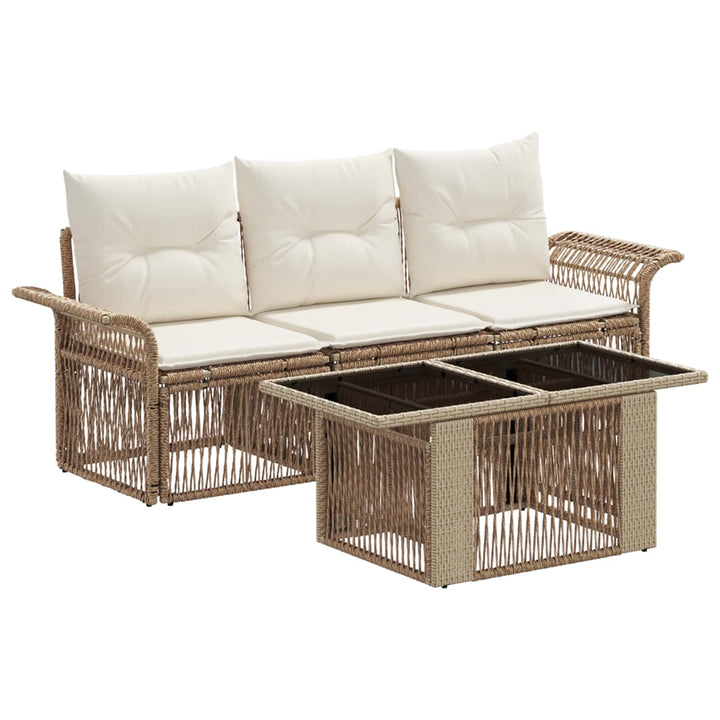 Havesofa Sæt 4 stk. Beige og cremehvid polyrattan
