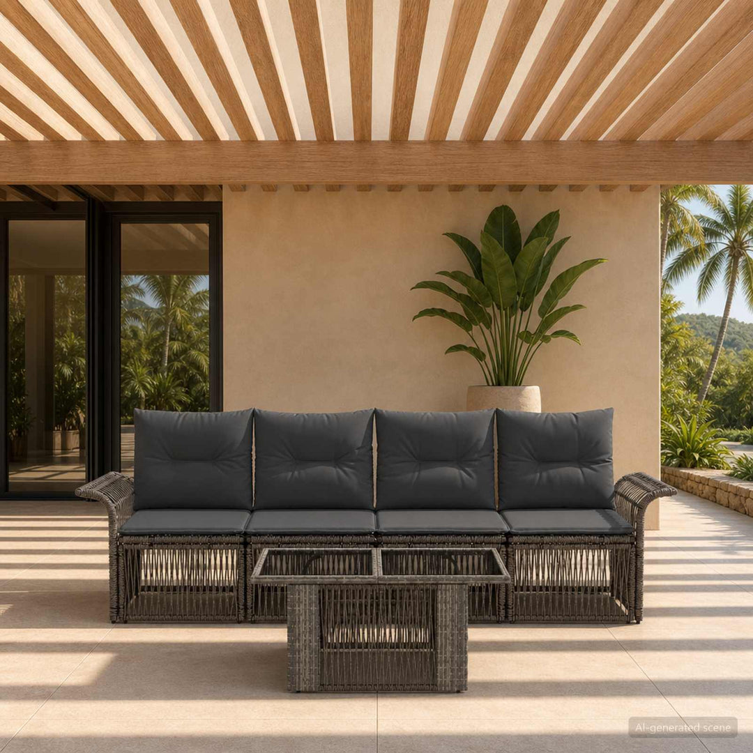 Havesofa Sæt 5 stk. Grå og Mørkegrå polyrattan