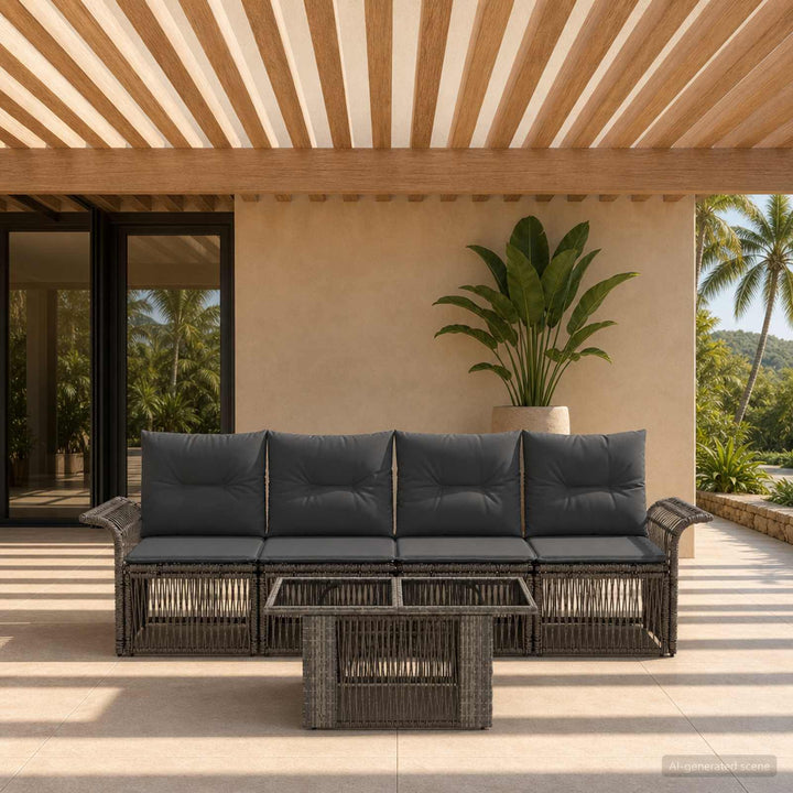 Havesofa Sæt 5 stk. Grå og Mørkegrå polyrattan