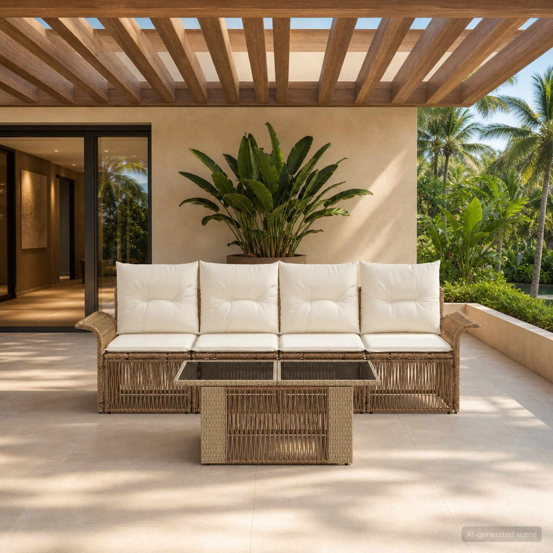 Havesofa Sæt 5 stk. Beige og cremehvid polyrattan