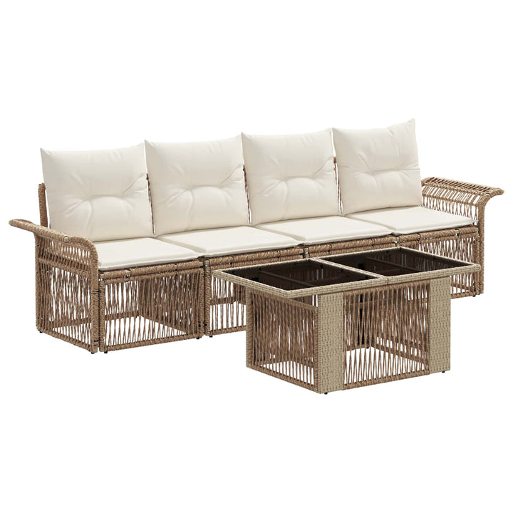 Havesofa Sæt 5 stk. Beige og cremehvid polyrattan