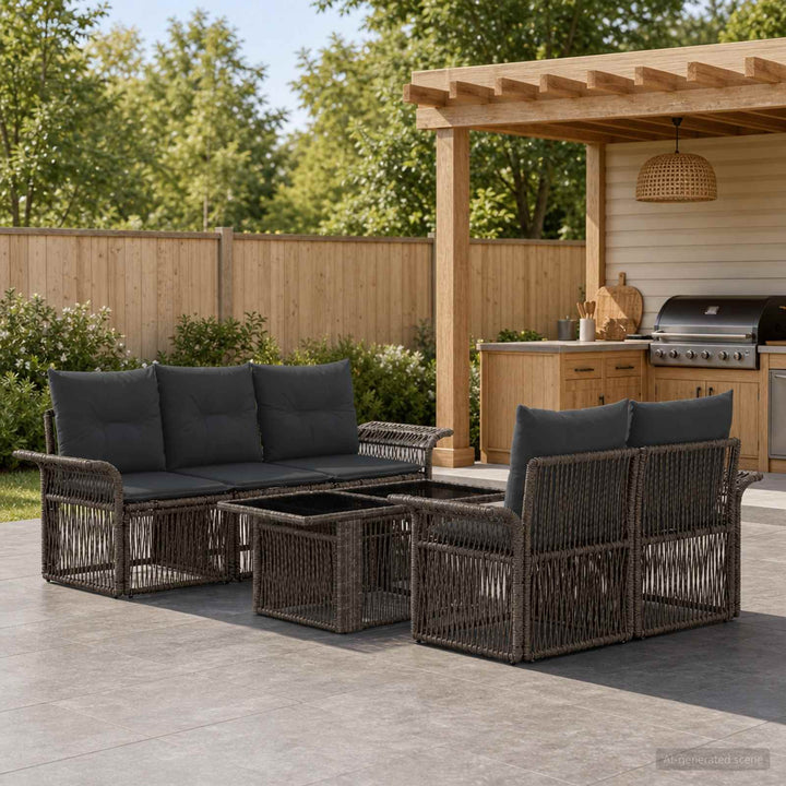 Havesofa Sæt 6 stk. Grå og Mørkegrå polyrattan