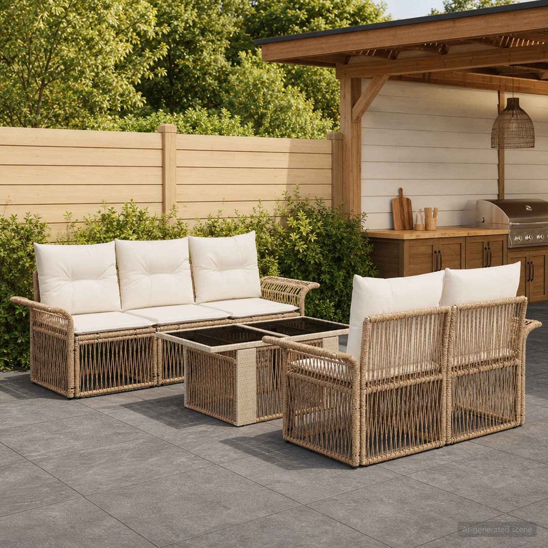 Havesofa Sæt 6 stk. Beige og cremehvid polyrattan