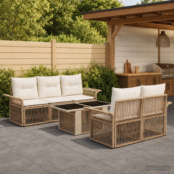 Havesofa Sæt 6 stk. Beige og cremehvid polyrattan