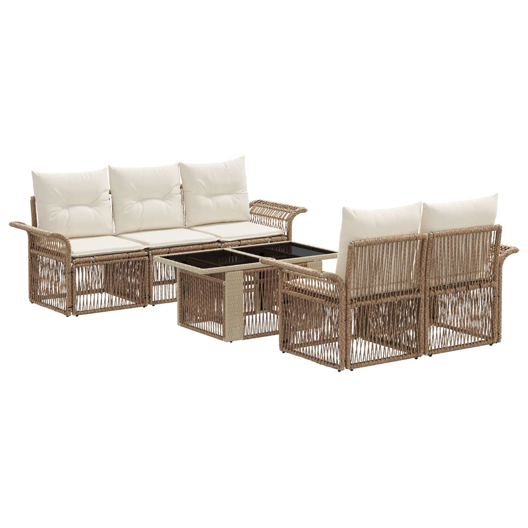Havesofa Sæt 6 stk. Beige og cremehvid polyrattan