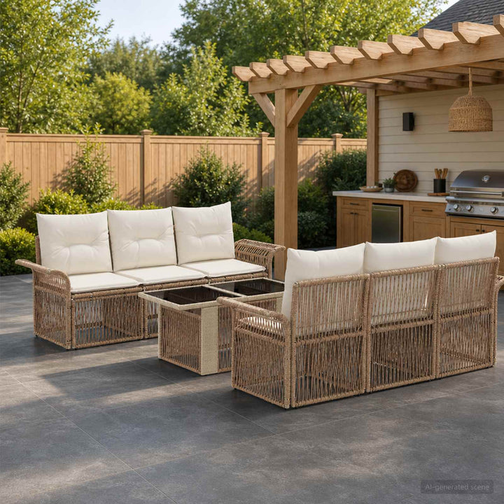 Havesofa Sæt 7 stk. Beige og cremehvid polyrattan