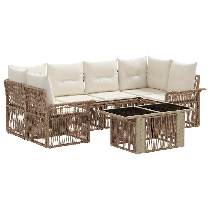 Havesofa Sæt 7 stk. Beige og cremehvid polyrattan