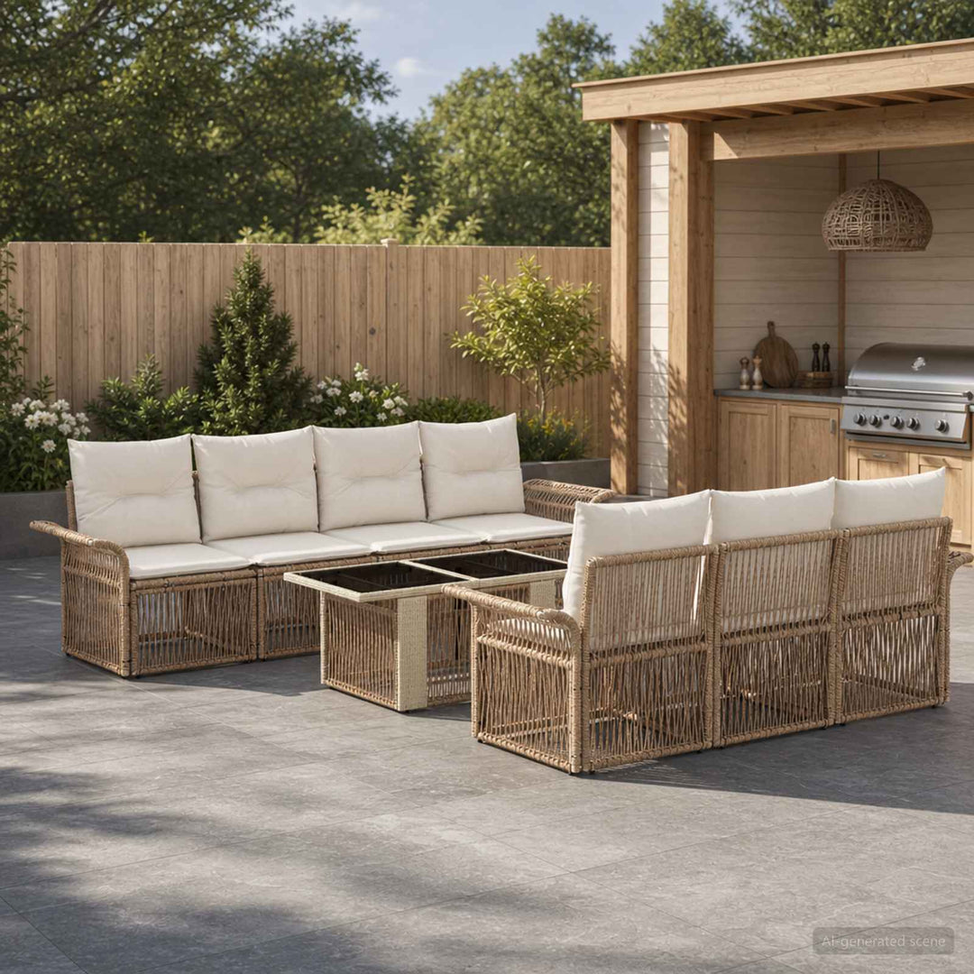 Havesofa Sæt 8 stk. Beige og cremehvid polyrattan