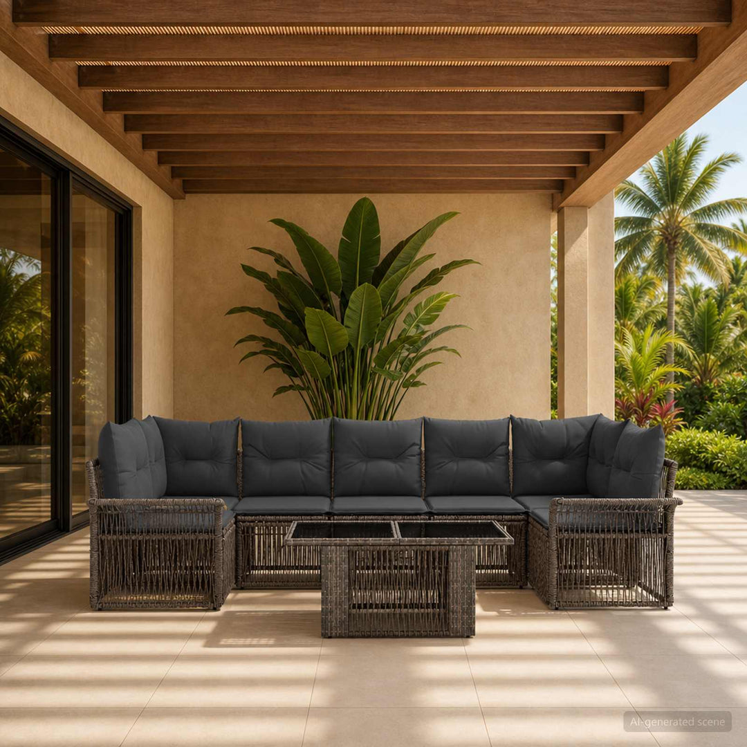 Havesofa Sæt 8 stk. Grå og Mørkegrå polyrattan