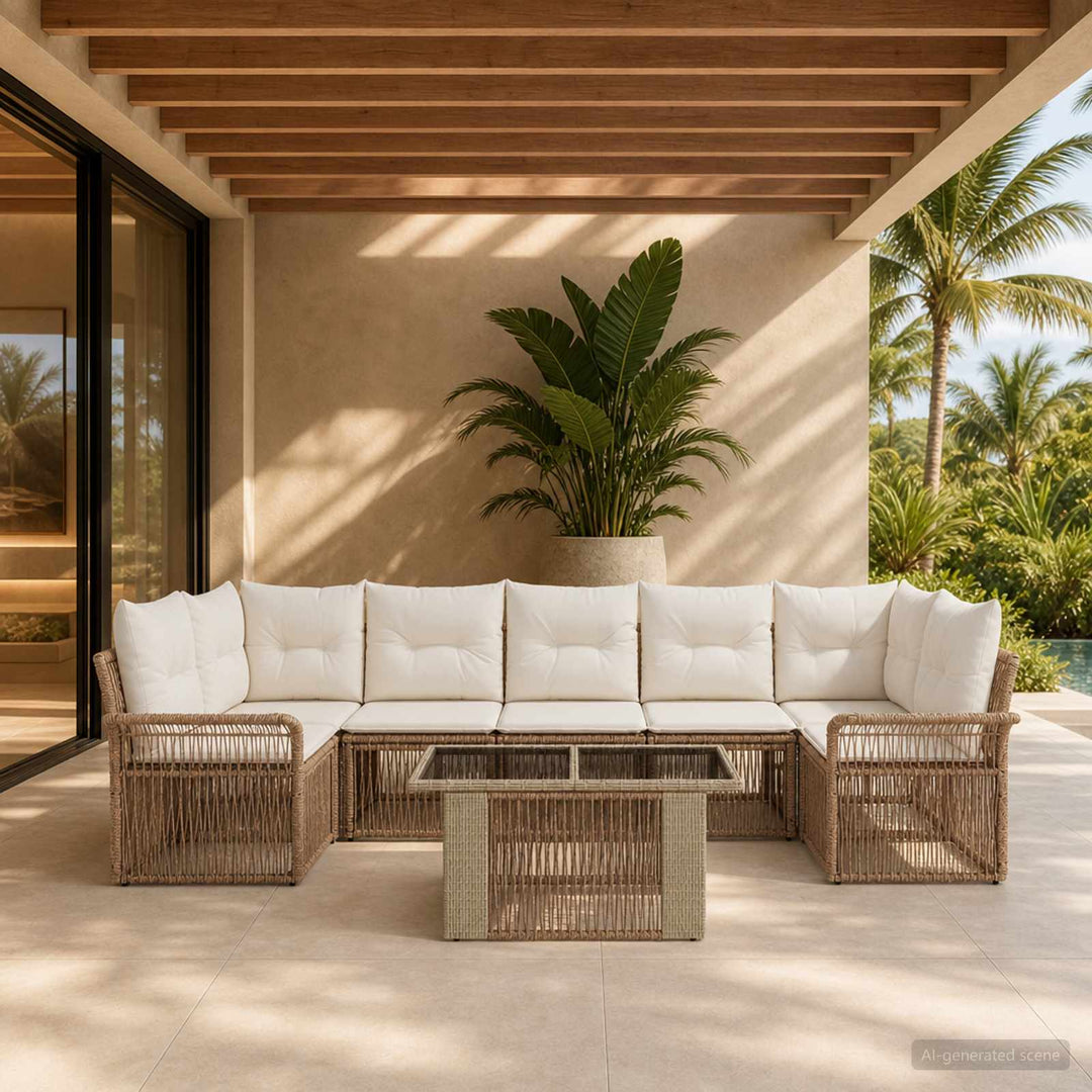 Havesofa Sæt 8 stk. Beige og cremehvid polyrattan