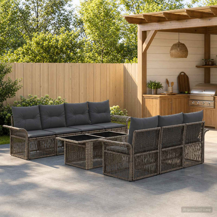 Havesofa Sæt 9 stk. Grå og Mørkegrå polyrattan