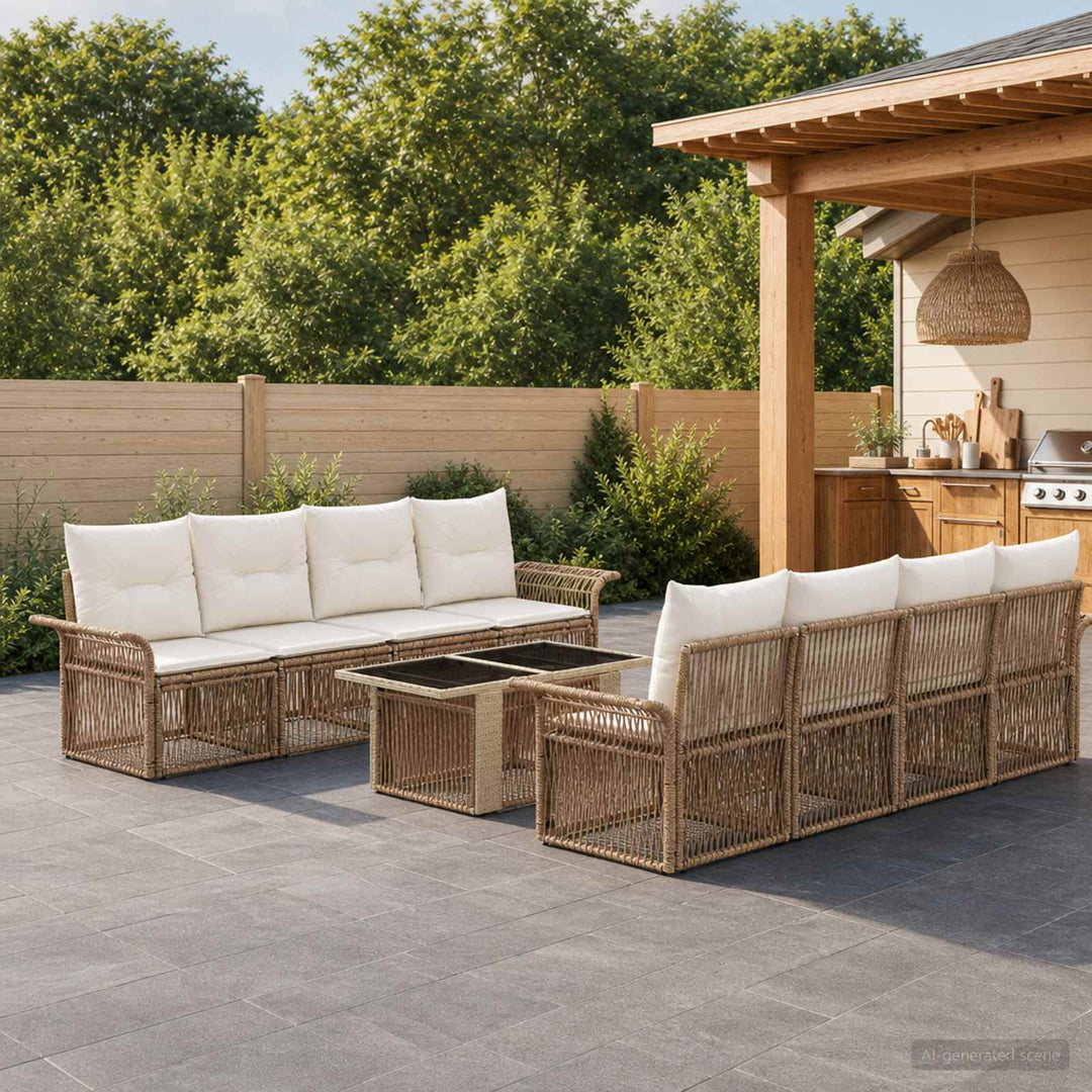Havesofa Sæt 9 stk. Beige og cremehvid polyrattan