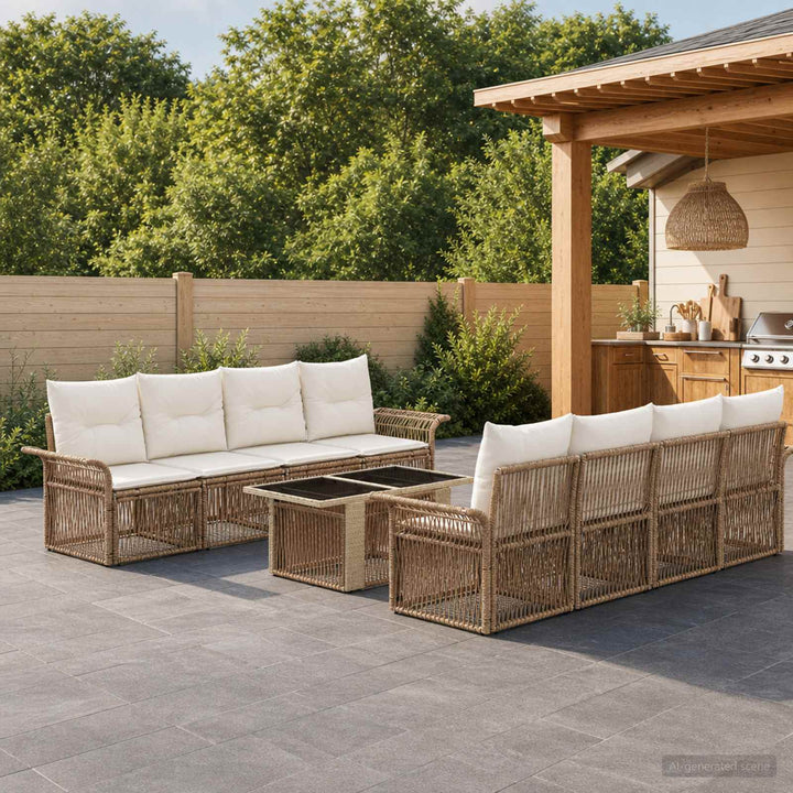 Havesofa Sæt 9 stk. Beige og cremehvid polyrattan