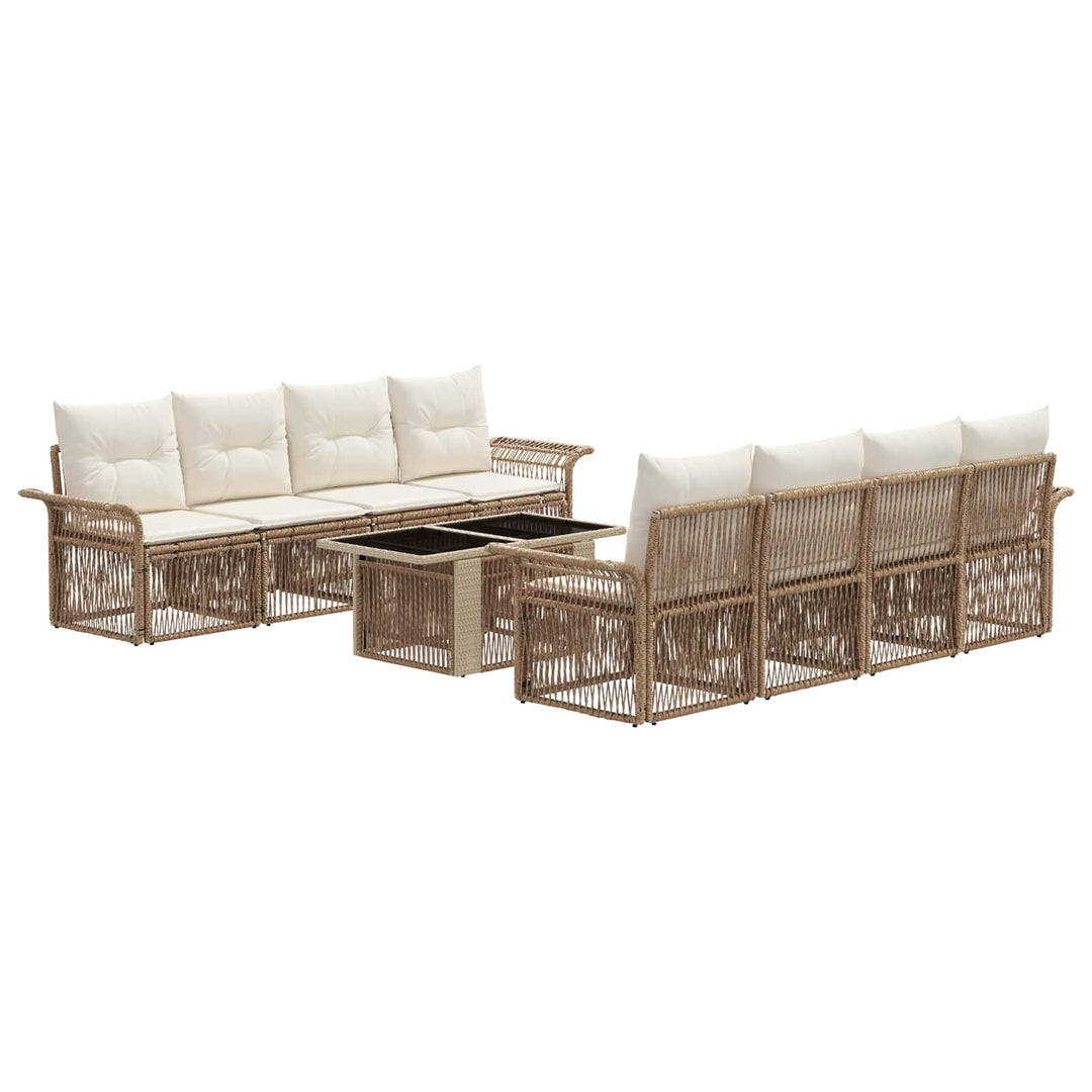 Havesofa Sæt 9 stk. Beige og cremehvid polyrattan