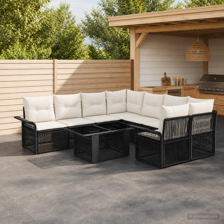 Havesofa Sæt 9 stk. Sort og Cremehvid polyrattan