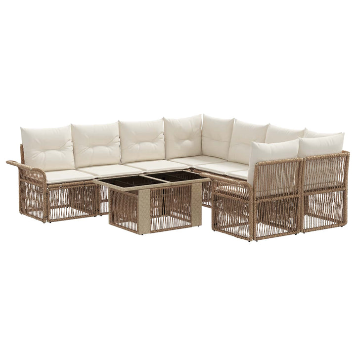 Havesofa Sæt 9 stk. Beige og cremehvid polyrattan