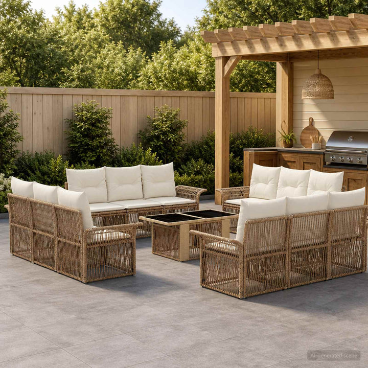 Havesofa Sæt 13 stk. Beige og cremehvid polyrattan