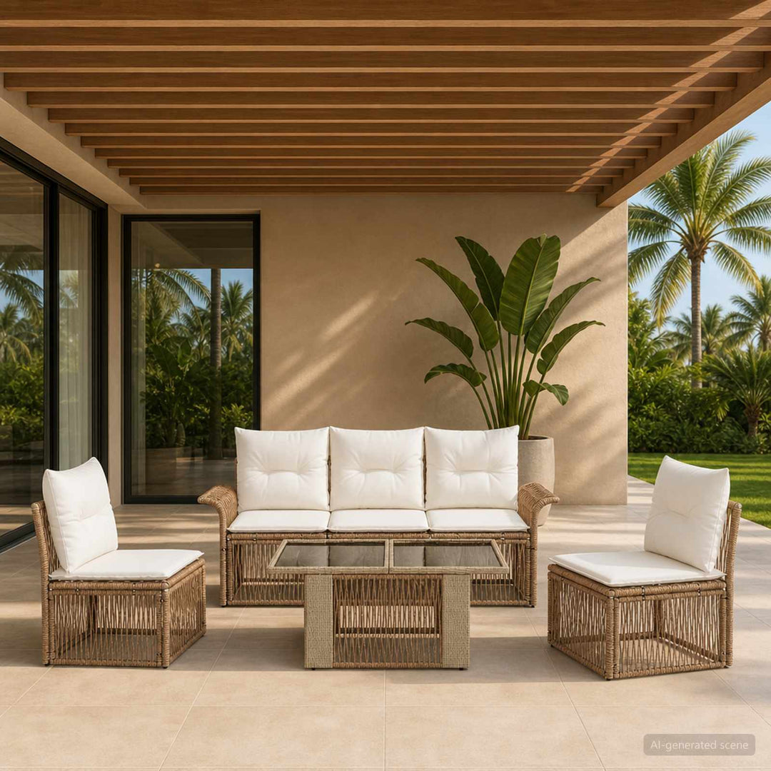 Havesofa Sæt 6 stk. Beige og cremehvid polyrattan