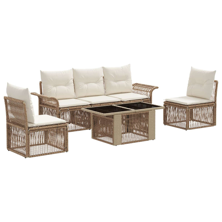 Havesofa Sæt 6 stk. Beige og cremehvid polyrattan