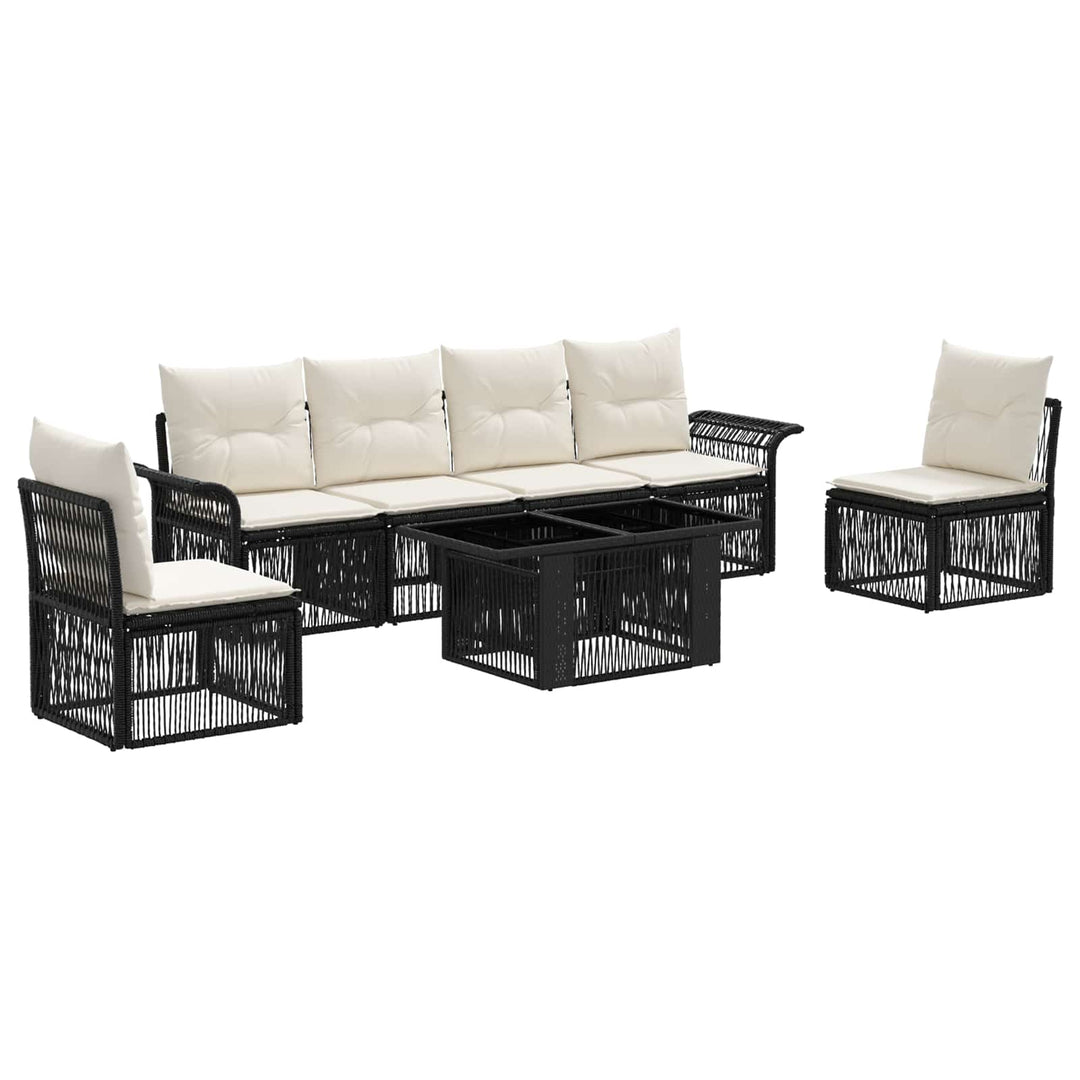 Havesofa Sæt 7 stk. Sort og Cremehvid polyrattan