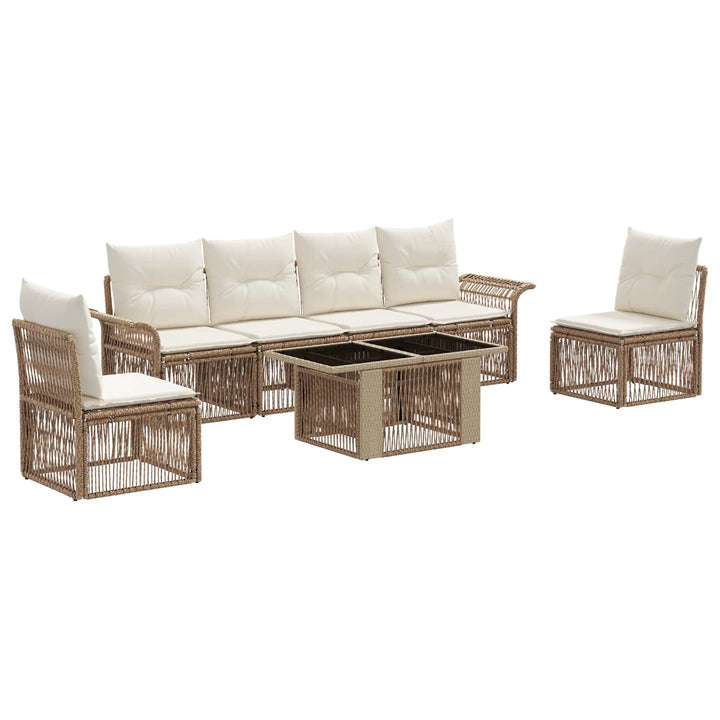 Havesofa Sæt 7 stk. Beige og cremehvid polyrattan