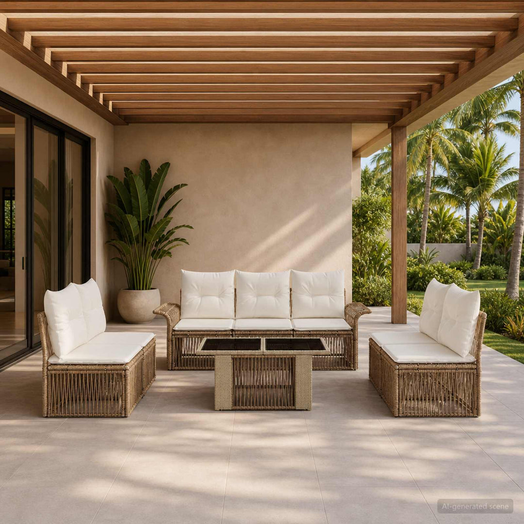 Havesofa Sæt 8 stk. Beige og cremehvid polyrattan
