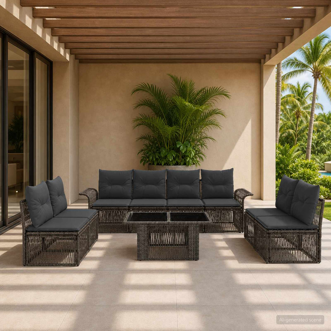Havesofa Sæt 9 stk. Grå og Mørkegrå polyrattan
