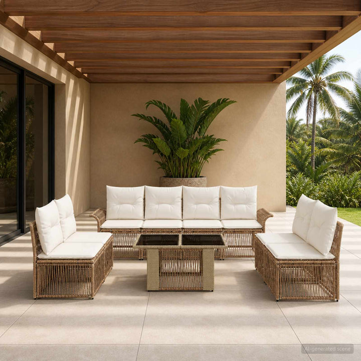 Havesofa Sæt 9 stk. Beige og cremehvid polyrattan
