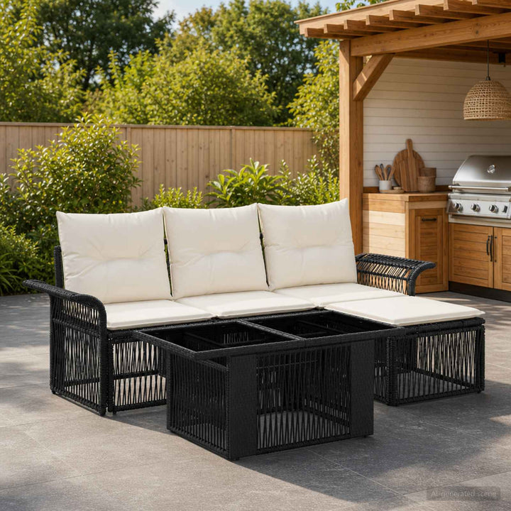 Havesofa Sæt 5 stk. Sort og Cremehvid polyrattan