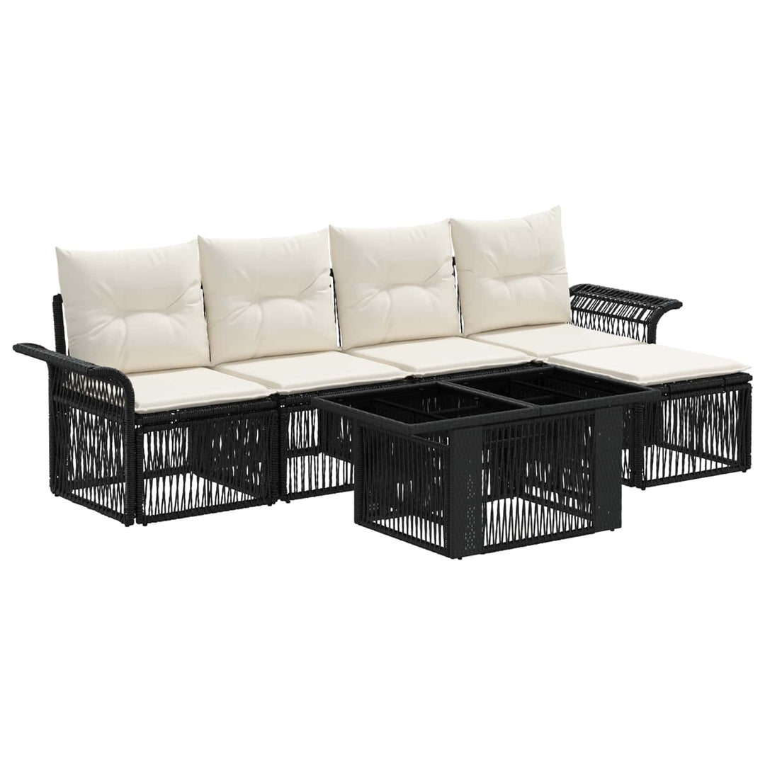Havesofa Sæt 6 stk. Sort og Cremehvid polyrattan