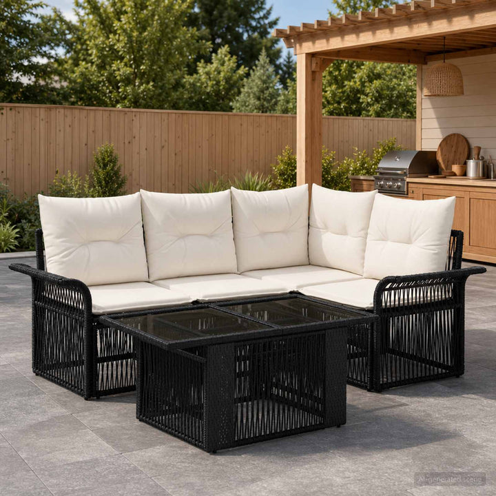 Havesofa Sæt 5 stk. Sort og Cremehvid polyrattan