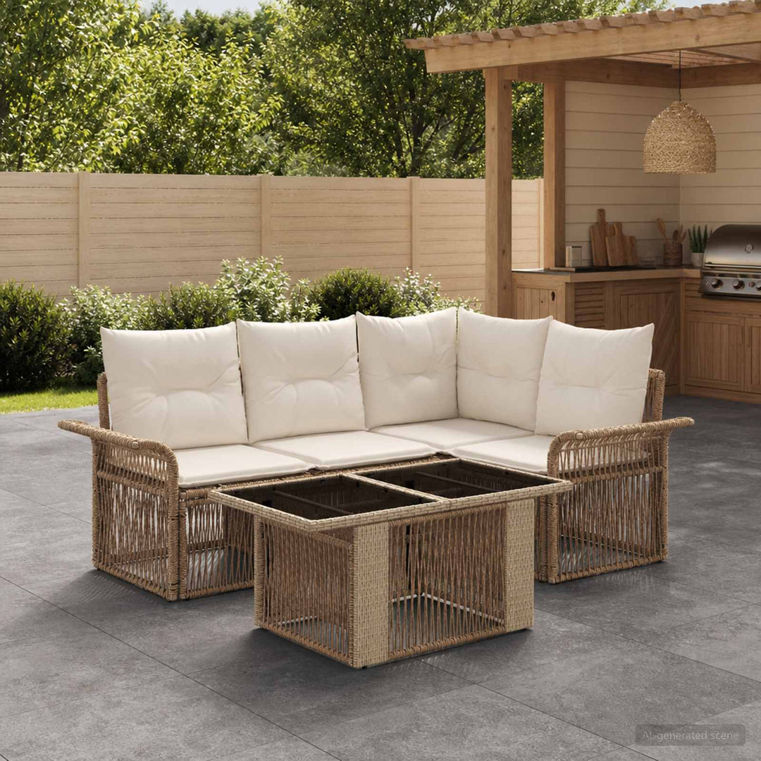 Havesofa Sæt 5 stk. Beige og cremehvid polyrattan