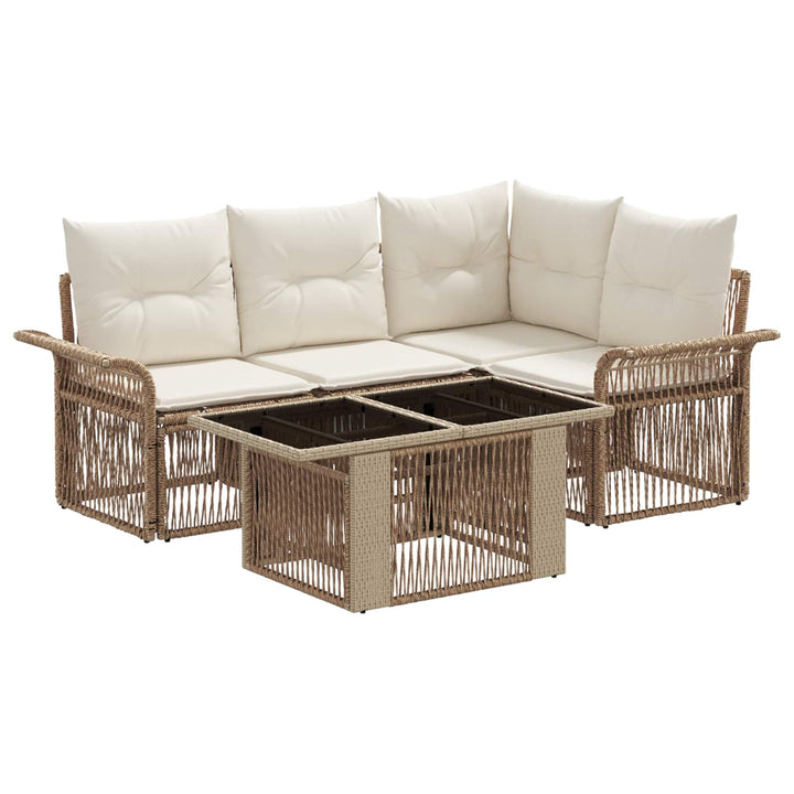 Havesofa Sæt 5 stk. Beige og cremehvid polyrattan